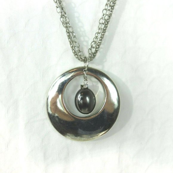 Silver Gray Hollow Circle Pendants Necklace 3 Chains Fashion Jewelry - Picture 11 of 12